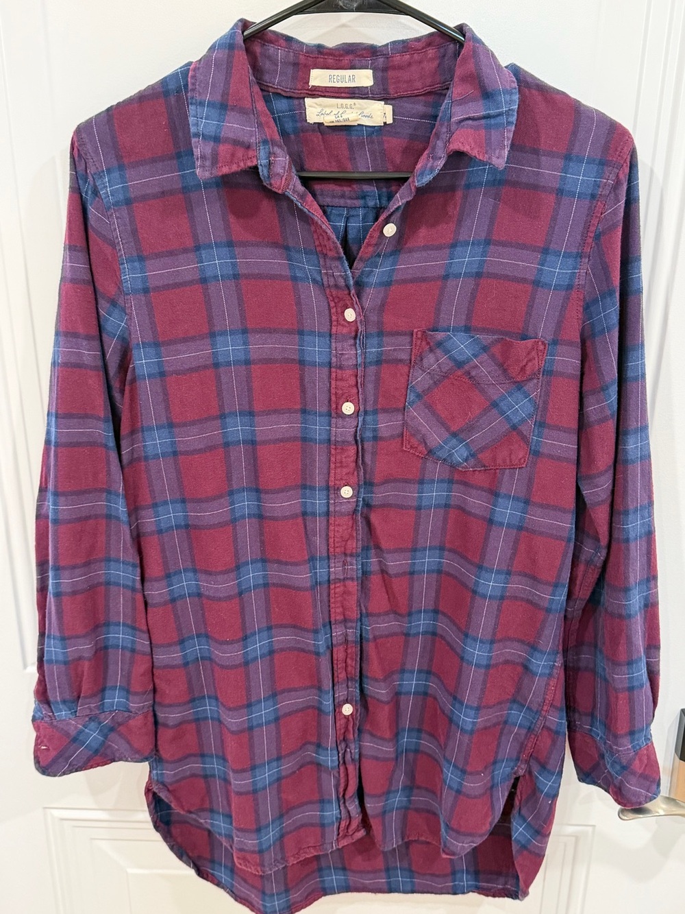 Plaid Button-Up Shirt in Burgundy and Blue